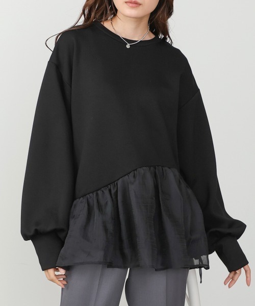 Bab(バブ)の「ペプラムオーガンジーポンチトップス(その他トップス・レディース・グレイッシュベージュ/ベージュ/ブラック/チャコールグレー・FREE)」の2枚目の写真