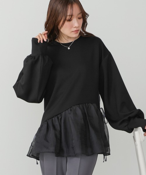 Bab(バブ)の「ペプラムオーガンジーポンチトップス(その他トップス・レディース・グレイッシュベージュ/ベージュ/ブラック/チャコールグレー・FREE)」の14枚目の写真