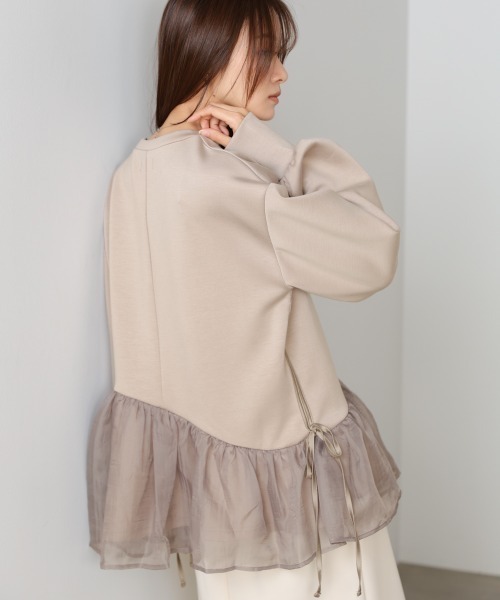 Bab(バブ)の「ペプラムオーガンジーポンチトップス(その他トップス・レディース・グレイッシュベージュ/ベージュ/ブラック/チャコールグレー・FREE)」の7枚目の写真