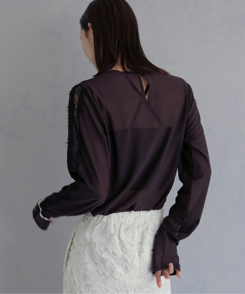 &g'aime(アンジェム)の「【&g'aime 】レースラインシアートップス Lace Line Sheer Top(シャツ/ブラウス・レディース・ブラック/ホワイト/ブラウン・FREE)」の10枚目の写真