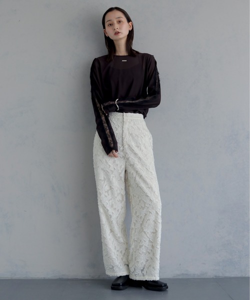 &g'aime(アンジェム)の「【&g'aime 】レースラインシアートップス Lace Line Sheer Top(シャツ/ブラウス・レディース・ブラック/ホワイト/ブラウン・FREE)」の11枚目の写真