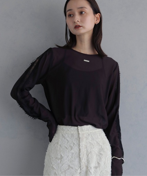 &g'aime(アンジェム)の「【&g'aime 】レースラインシアートップス Lace Line Sheer Top(シャツ/ブラウス・レディース・ブラック/ホワイト/ブラウン・FREE)」の5枚目の写真