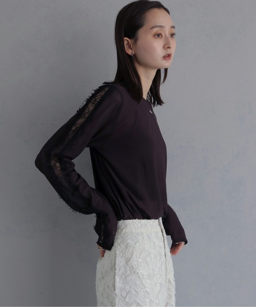 &g'aime(アンジェム)の「【&g'aime 】レースラインシアートップス Lace Line Sheer Top(シャツ/ブラウス・レディース・ブラック/ホワイト/ブラウン・FREE)」の7枚目の写真