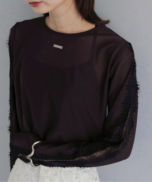 &g'aime(アンジェム)の「【&g'aime 】レースラインシアートップス Lace Line Sheer Top(シャツ/ブラウス・レディース・ブラック/ホワイト/ブラウン・FREE)」の8枚目の写真