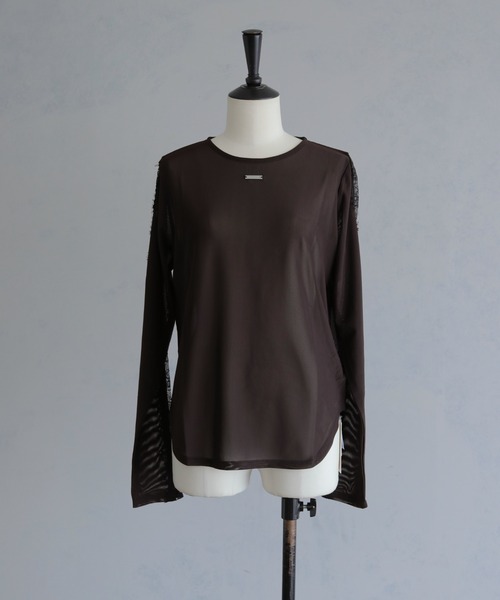 &g'aime(アンジェム)の「【&g'aime 】レースラインシアートップス Lace Line Sheer Top(シャツ/ブラウス・レディース・ブラック/ホワイト/ブラウン・FREE)」の15枚目の写真
