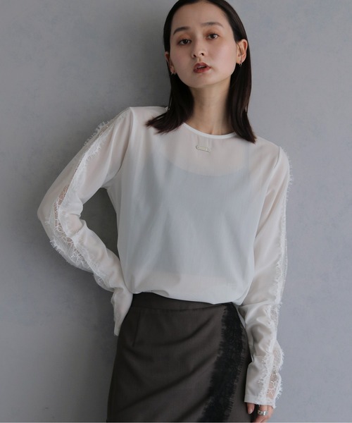 &g'aime(アンジェム)の「【&g'aime 】レースラインシアートップス Lace Line Sheer Top(シャツ/ブラウス・レディース・ブラック/ホワイト/ブラウン・FREE)」の21枚目の写真