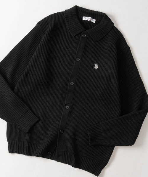 JOHN'S CLOSET(ジョンズクローゼット)の「【18】〔U.S.POLO ASSN/ユーエスポロアッスン〕メランジニット ポロカーディガン ユニセックス/メンズ/レディース(カーディガン/ボレロ・メンズ・ブラック/ネイビー/ブラウン/ブルー/アイボリー/ワインレッド・MEDIUM/LARGE)」の2枚目の写真