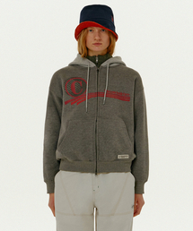 Circle Colorblock Zip-Up Hoodie Melange Gray
