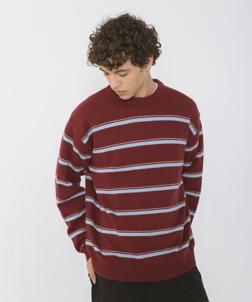 URBAN RESEARCH Sonny Label(アーバンリサーチサニーレーベル)の「ウール混マルチボーダーニットプルオーバー(ニット/セーター・メンズ・グレー/ブルー/バーガンディー・MEDIUM/LARGE)」の3枚目の写真