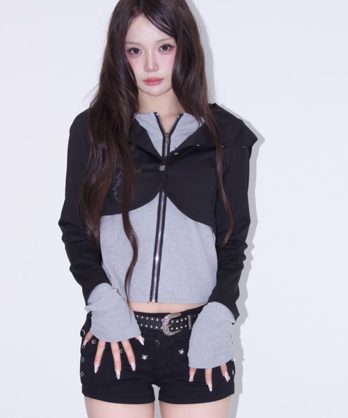 REINE NOIRE（レーヌノワール）の「sharp layered tops./シャープレイヤードトップス（その他トップス・レディース・ブラック×グレー・FREE）」の6枚目の写真