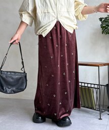 【セットアップ着用可】小花刺繍ベロアナロースカート