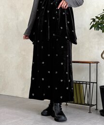 【セットアップ着用可】小花刺繍ベロアナロースカート