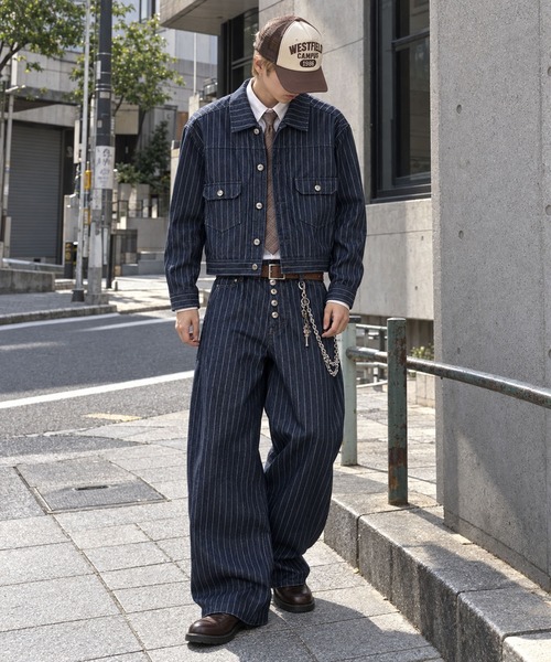 SPINNS（スピンズ）の「【セットアップ対応】13.5oz フロントドーナッツボタンワイドデニムパンツ/ヒッコリーストライプ/ダック素材（デニムパンツ・メンズ・ブルー系その他2/ブラック系その他2/ブルー系その他/ブラック系その他・L/M）」の18枚目の写真