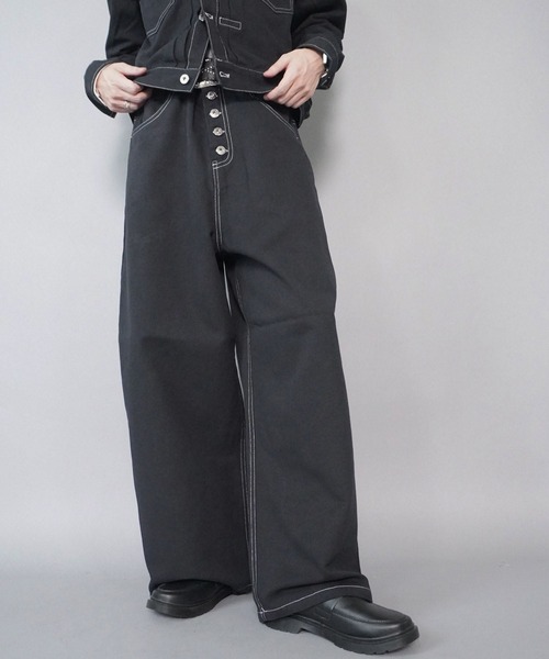 SPINNS（スピンズ）の「【セットアップ対応】13.5oz フロントドーナッツボタンワイドデニムパンツ/ヒッコリーストライプ/ダック素材（デニムパンツ・メンズ・ブルー系その他2/ブラック系その他2/ブルー系その他/ブラック系その他・L/M）」の6枚目の写真