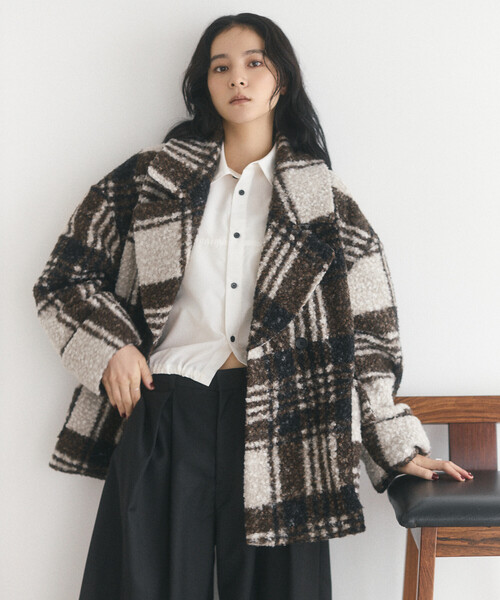 Firsthand（ファーストハンド）の「限定展開 Firsthand/ファーストハンド ボアチェックジャケット（その他アウター・レディース・ブラウン/ブラック・FREE）」の2枚目の写真