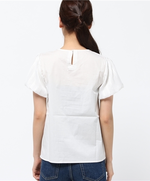 IEDIT（イディット）の「ララ・ステラ　一枚で華やぐシアーパフスリーブのビジュー付きフェミニンブラウス　（シャツ/ブラウス・レディース・ホワイト/ネイビー・MEDIUM/LARGE/SMALL/X-LARGE/XX-LARGE）」の14枚目の写真