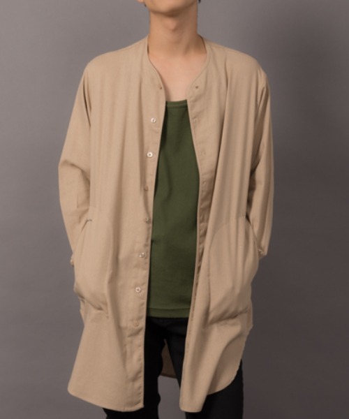 セール Mangrove カラー綿麻ノーカラーロング丈シャツ シャツ ブラウス Mangrove マングローブ のファッション通販 Zozotown