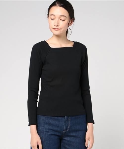 POU DOU DOU(プードゥドゥ)の「スクエアネックテレコプルオーバー(Tシャツ/カットソー・レディース・アイボリー/ブラック/ネイビー/ピンク/グレー・3)」の6枚目の写真