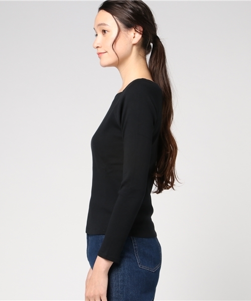 POU DOU DOU(プードゥドゥ)の「スクエアネックテレコプルオーバー(Tシャツ/カットソー・レディース・アイボリー/ブラック/ネイビー/ピンク/グレー・3)」の7枚目の写真