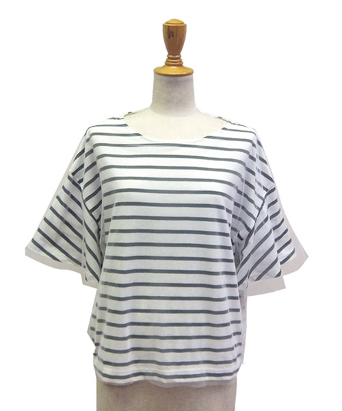 BLUEEAST（ブルーイースト）の「スリット入りフレアーボリューム袖チュール重ねボーダーカットソー（Tシャツ/カットソー・レディース・レッド/ネイビー/オフホワイト・MEDIUM）」の19枚目の写真