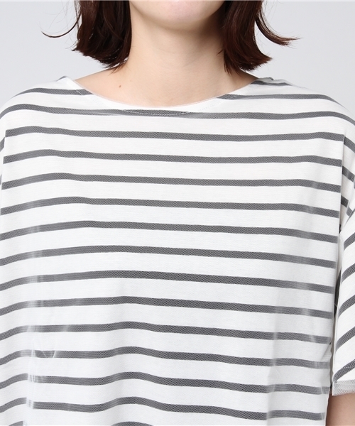 BLUEEAST（ブルーイースト）の「スリット入りフレアーボリューム袖チュール重ねボーダーカットソー（Tシャツ/カットソー・レディース・レッド/ネイビー/オフホワイト・MEDIUM）」の6枚目の写真