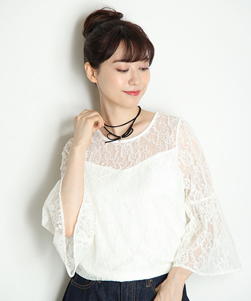 Honeys(ハニーズ)の「レースプルオーバー(Tシャツ/カットソー・レディース・アイボリー/ブラック/ピンク・L/M)」の14枚目の写真