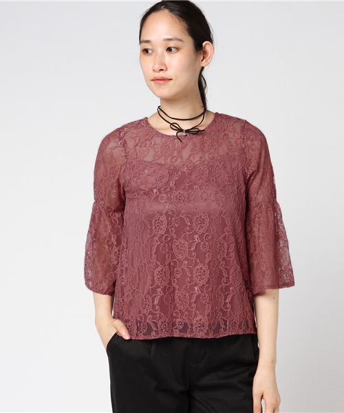 Honeys(ハニーズ)の「レースプルオーバー(Tシャツ/カットソー・レディース・アイボリー/ブラック/ピンク・L/M)」の3枚目の写真