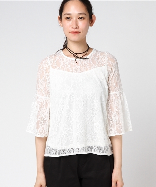 Honeys(ハニーズ)の「レースプルオーバー(Tシャツ/カットソー・レディース・アイボリー/ブラック/ピンク・L/M)」の4枚目の写真