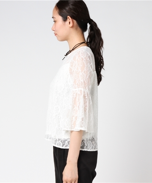 Honeys(ハニーズ)の「レースプルオーバー(Tシャツ/カットソー・レディース・アイボリー/ブラック/ピンク・L/M)」の5枚目の写真