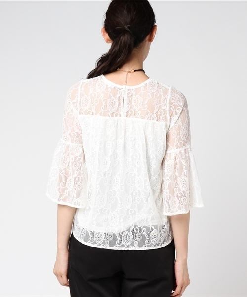 Honeys(ハニーズ)の「レースプルオーバー(Tシャツ/カットソー・レディース・アイボリー/ブラック/ピンク・L/M)」の6枚目の写真