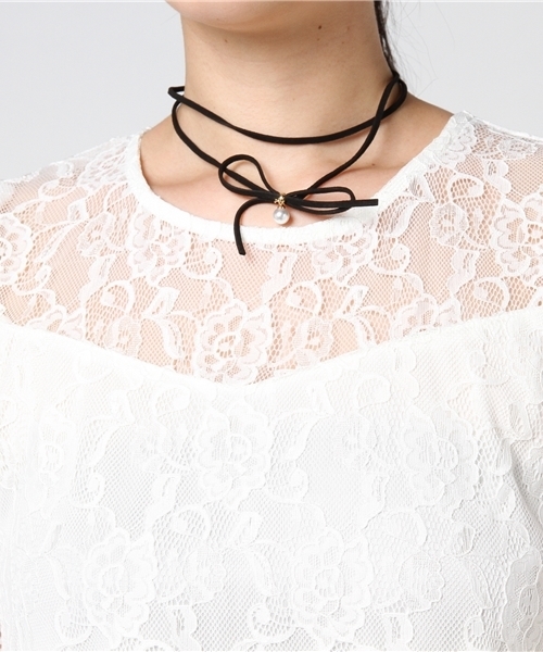 Honeys(ハニーズ)の「レースプルオーバー(Tシャツ/カットソー・レディース・アイボリー/ブラック/ピンク・L/M)」の7枚目の写真