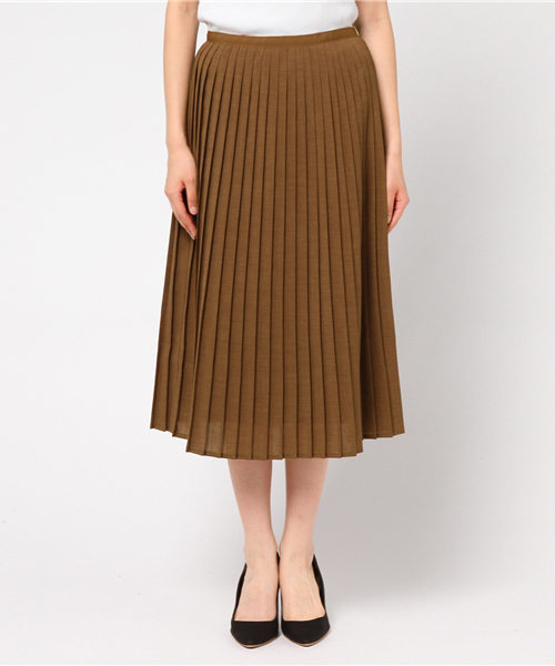 un dix cors（アンディコール）の「ドライポプリンプリーツスカート（スカート・レディース・キャメル/チャコールグレー・ﾌﾘ-）」の3枚目の写真