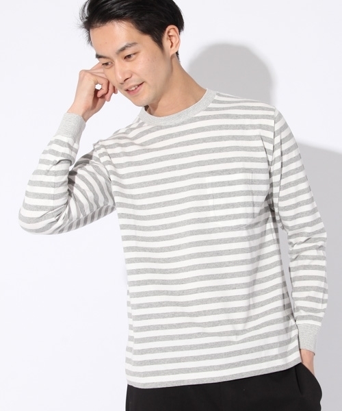 niko and...（ニコアンド）の「USAコットンボーダーロングスリーブTシャツ（Tシャツ/カットソー・メンズ・ネイビー/グレー/レッド/イエロー・MEDIUM/LARGE）」の2枚目の写真