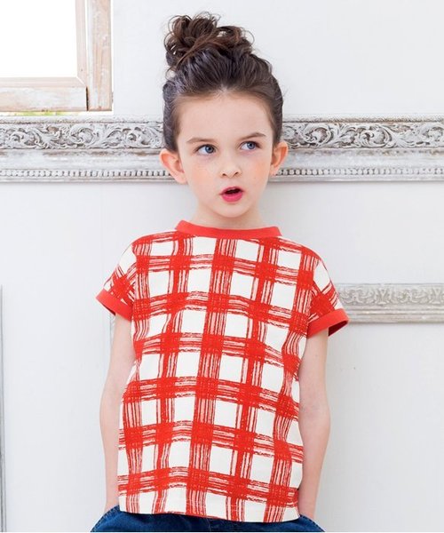 BREEZE（ブリーズ）の「ネット限定手書きギンガムチェックTシャツ（Tシャツ/カットソー・キッズ・ブラック/レッド/グリーン・90/100/110/120/80/130/95/140）」の3枚目の写真