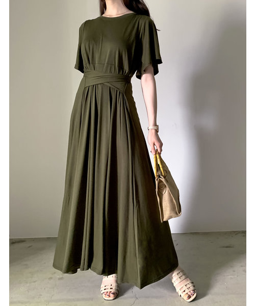 Re Edit リエディ のファッション ワンピース ウエストリボンフリル袖フレアワンピース ワンピース