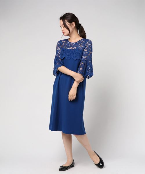 TRUDEA(トルディア)の「上身レース袖フレアIラインワンピース / 結婚式・成人式・謝恩会ワンピース・パーティードレス(ドレス・レディース・ブルー/ネイビー/ライトグレー・MEDIUM/LARGE/X-LARGE)」の3枚目の写真