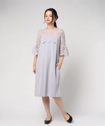 上身レース袖フレアIラインワンピース / 結婚式・成人式・謝恩会ワンピース・パーティードレス