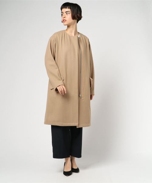 Munich（ミューニック）の「スーパー100'Sライトメルトノーカラーコート（モッズコート・レディース・ベージュ/カーキ/ブルー/チャコールグレー・S/XS）」の5枚目の写真