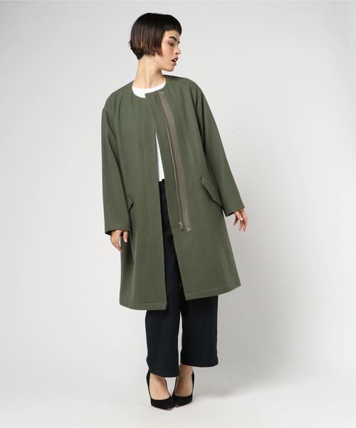 Munich（ミューニック）の「スーパー100'Sライトメルトノーカラーコート（モッズコート・レディース・ベージュ/カーキ/ブルー/チャコールグレー・S/XS）」の11枚目の写真