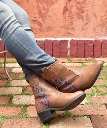 チャイハネ | 【チャイハネ】花刺繍ショートウエスタンブーツ(ブーツ)