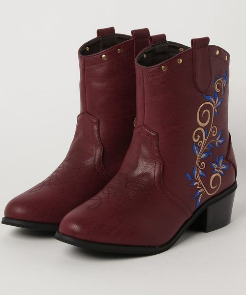 チャイハネ(チャイハネ)の「【チャイハネ】花刺繍ショートウエスタンブーツ(ブーツ・レディース・ベージュ/ネイビー/ワイン・MEDIUM/LARGE)」の3枚目の写真