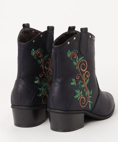 チャイハネ(チャイハネ)の「【チャイハネ】花刺繍ショートウエスタンブーツ(ブーツ・レディース・ベージュ/ネイビー/ワイン・MEDIUM/LARGE)」の7枚目の写真