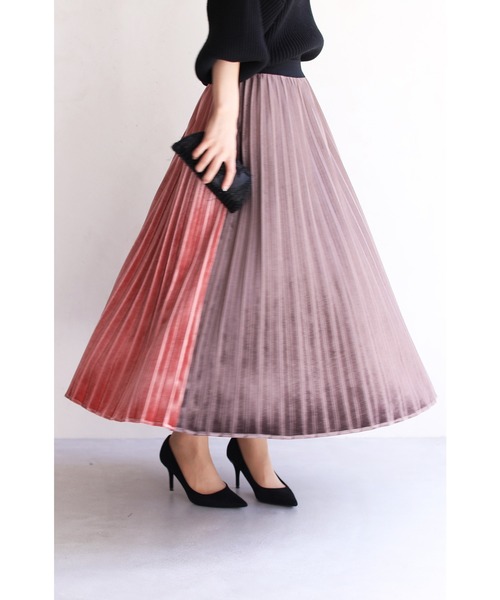 cawaii（カワイイ）の「ドレッシーなベロア調バイカラープリーツスカート（スカート・レディース・サーモンピンク・M/XL）」の12枚目の写真