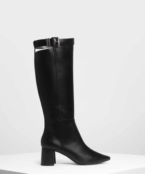 CHARLES & KEITH(チャールズ & キース)の「バックルストラップディテールニーブーツ / Buckled Strap Detail Knee Boots(ブーツ・レディース・ブラック/グリーン系その他/ブラック系その他2・23cm/23.5cm/24.5cm/25cm)」の1枚目の写真