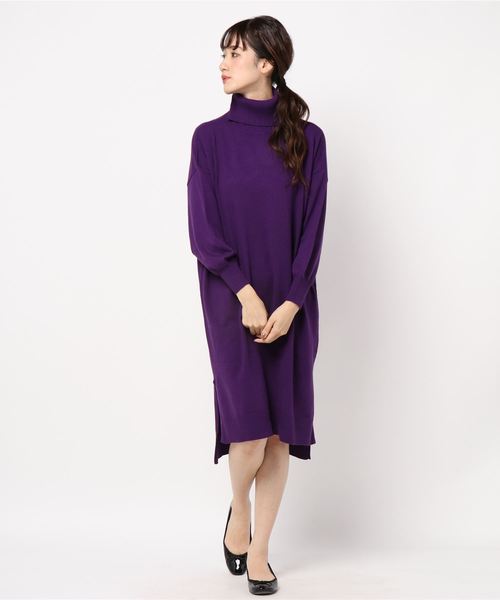 Editt by YECCA VECCA（エディットバイイェッカヴェッカ）の「・タートルニットワンピース（ワンピース・レディース・チャコールグレー/ベージュ/パープル/アイボリー・FREE）」の14枚目の写真