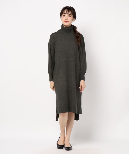 Editt by YECCA VECCA（エディットバイイェッカヴェッカ）の「・タートルニットワンピース（ワンピース・レディース・チャコールグレー/ベージュ/パープル/アイボリー・FREE）」の2枚目の写真