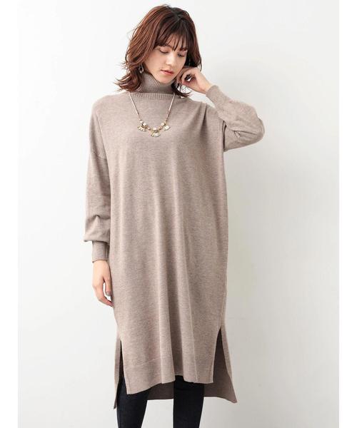 Editt by YECCA VECCA（エディットバイイェッカヴェッカ）の「・タートルニットワンピース（ワンピース・レディース・チャコールグレー/ベージュ/パープル/アイボリー・FREE）」の9枚目の写真