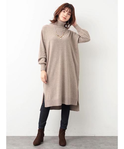 Editt by YECCA VECCA（エディットバイイェッカヴェッカ）の「・タートルニットワンピース（ワンピース・レディース・チャコールグレー/ベージュ/パープル/アイボリー・FREE）」の11枚目の写真