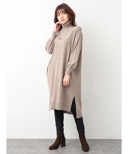 Editt by YECCA VECCA（エディットバイイェッカヴェッカ）の「・タートルニットワンピース（ワンピース・レディース・チャコールグレー/ベージュ/パープル/アイボリー・FREE）」の12枚目の写真