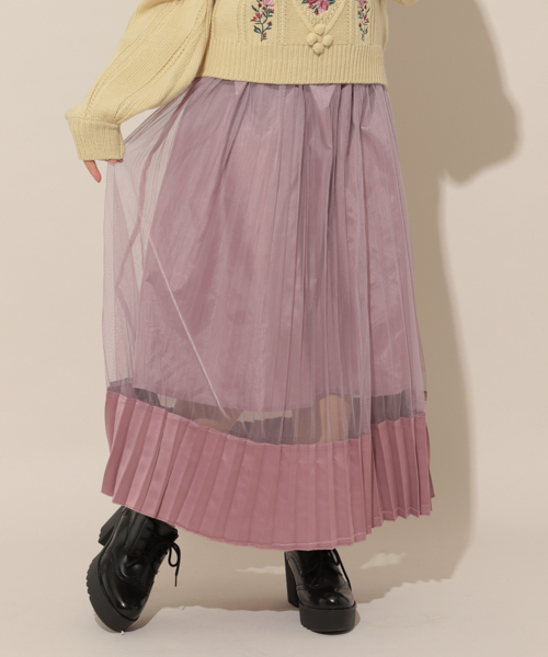 apres jour(アプレジュール)の「サテン切替チュールプリーツスカート【ZOZOTOWN限定アイテム】(スカート・レディース・ブラック/パープル/モカ・フリー)」の3枚目の写真